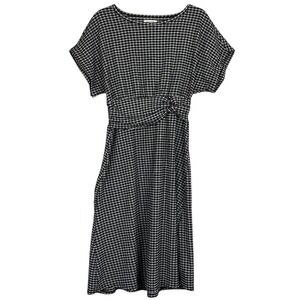 Max Studio Black White Check Midi Dress Women's Medium Short‎ Sleeve Knot Waist